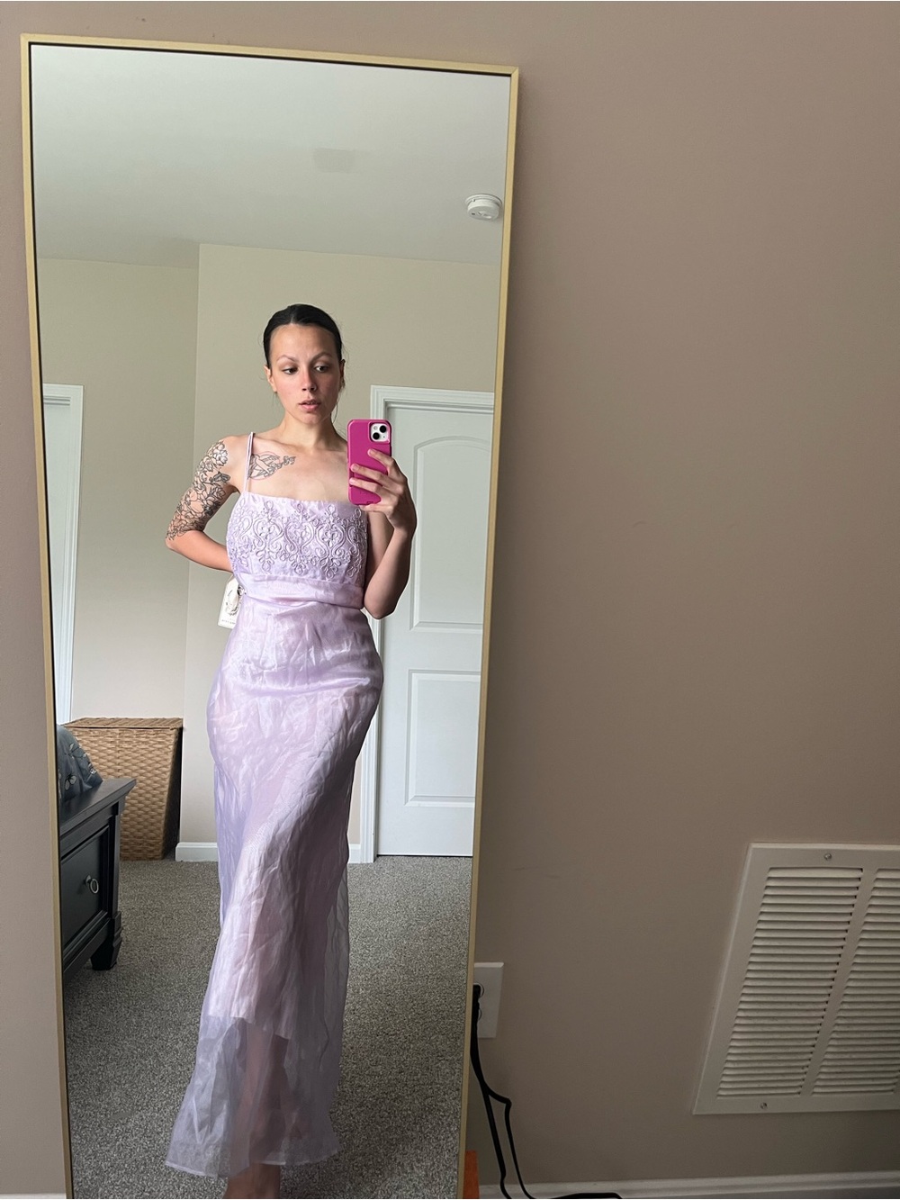 VTG NWT Y2K Poly Beaded Sheer Flowy Whimsical Fairycore Lavender Maxi Gown